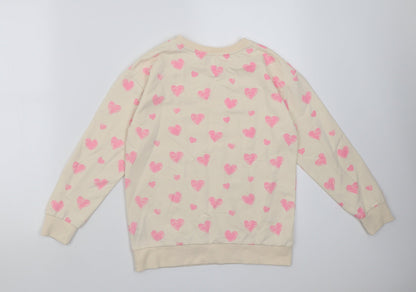 Dunnes Stores Girls Ivory Geometric Cotton Pullover Sweatshirt Size 9-10 Years  Pullover - Heart pattern