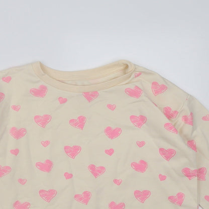 Dunnes Stores Girls Ivory Geometric Cotton Pullover Sweatshirt Size 9-10 Years  Pullover - Heart pattern