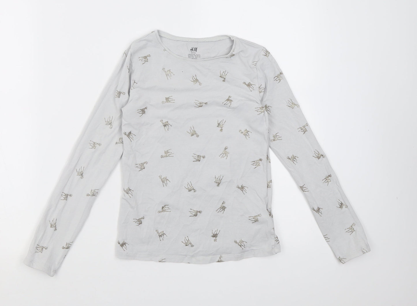 H&M Girls Grey Geometric Cotton Basic Casual Size 9-10 Years Crew Neck Pullover - Reindeer