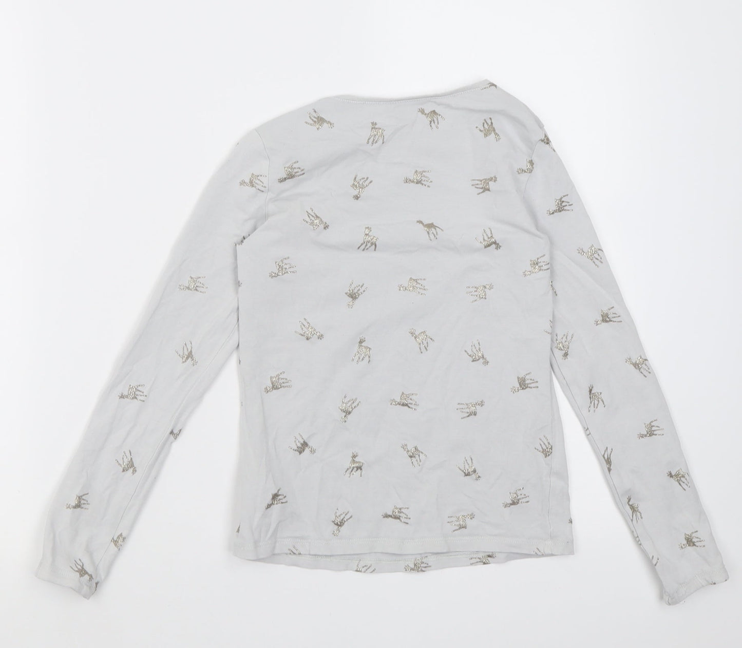 H&M Girls Grey Geometric Cotton Basic Casual Size 9-10 Years Crew Neck Pullover - Reindeer