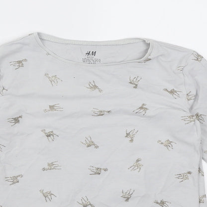 H&M Girls Grey Geometric Cotton Basic Casual Size 9-10 Years Crew Neck Pullover - Reindeer