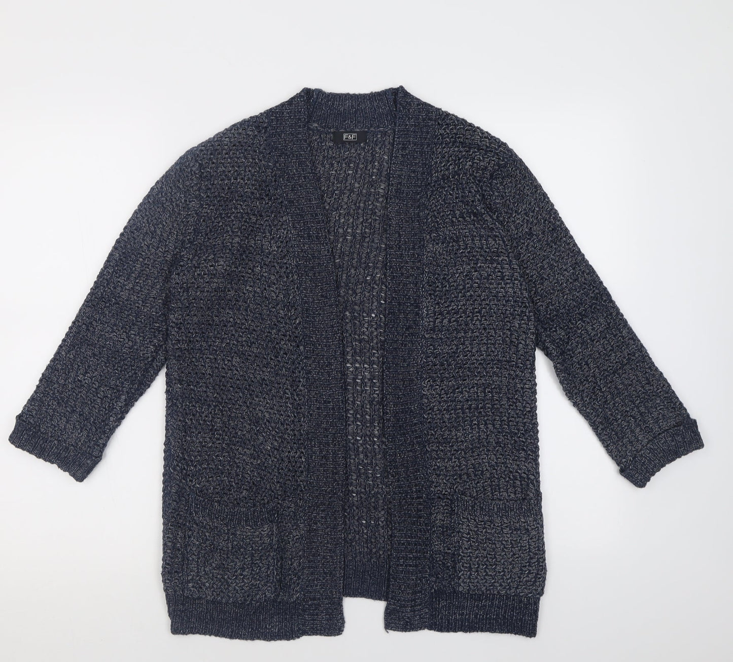 F&F Womens Blue V-Neck  Acrylic Cardigan Jumper Size 8