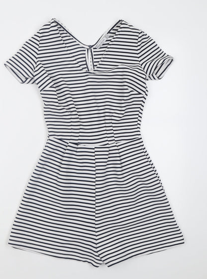 Bershka Womens White Striped Polyester Playsuit One-Piece Size XS  Pullover