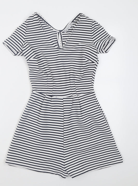 Bershka Womens White Striped Polyester Playsuit One-Piece Size XS  Pullover