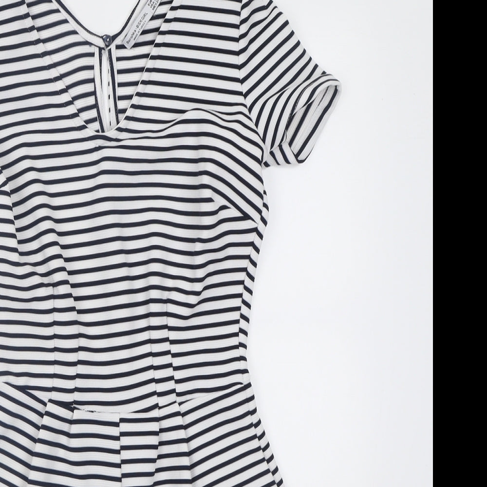 Bershka Womens White Striped Polyester Playsuit One-Piece Size XS  Pullover