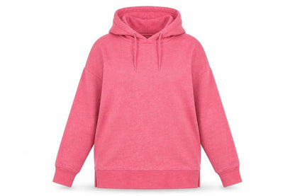 Front view of Dunnes women’s pink cotton pullover hoodie, size M, pullover