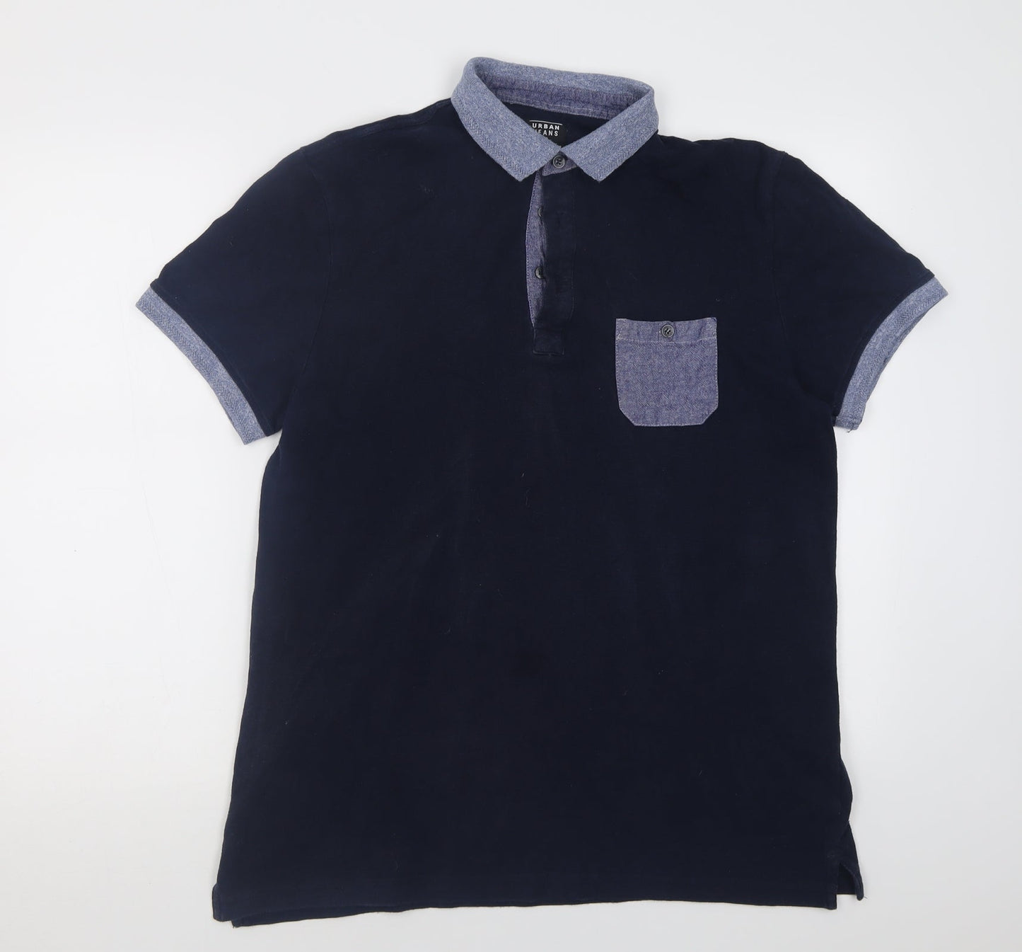 urban jeans Mens Blue  Cotton  Polo Size L Collared Button