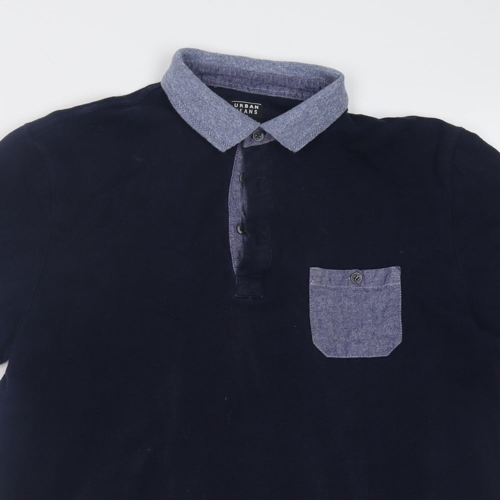 urban jeans Mens Blue  Cotton  Polo Size L Collared Button