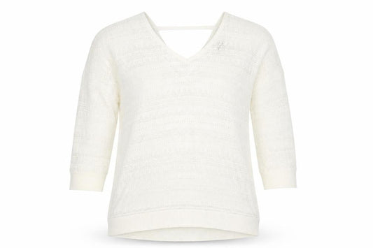 Front view of Spirit women’s ivory v-neck cotton jumper, size UK 16