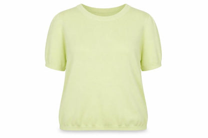 Front view of Marks & Spencer women’s yellow round neck acrylic jumper, size UK 18