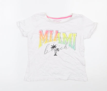 Primark Girls White  100% Cotton Basic T-Shirt Size 8-9 Years Round Neck Pullover - Miami