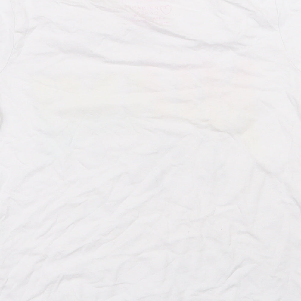 Primark Girls White  100% Cotton Basic T-Shirt Size 8-9 Years Round Neck Pullover - Miami