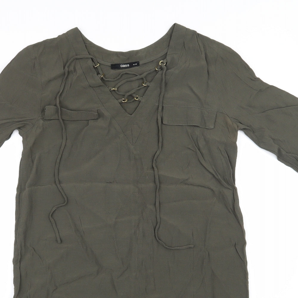 Oasis Womens Green  Viscose Shift  Size 10  V-Neck Pullover