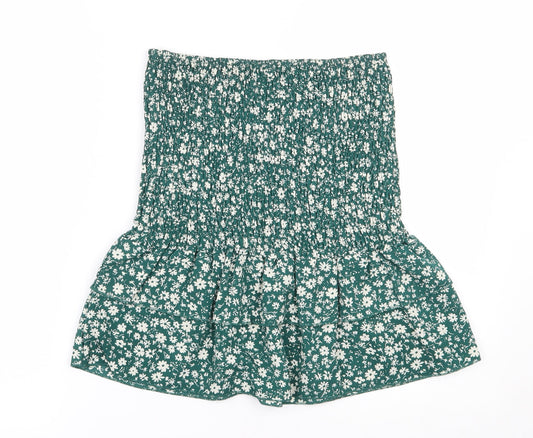 SheIn Womens Green Floral Polyester Basic Blouse Size S Off the Shoulder