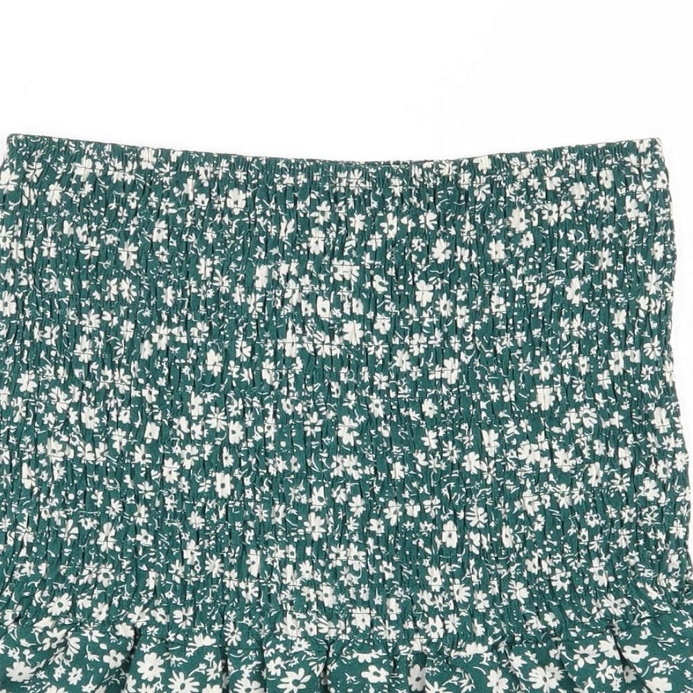 SheIn Womens Green Floral Polyester Basic Blouse Size S Off the Shoulder