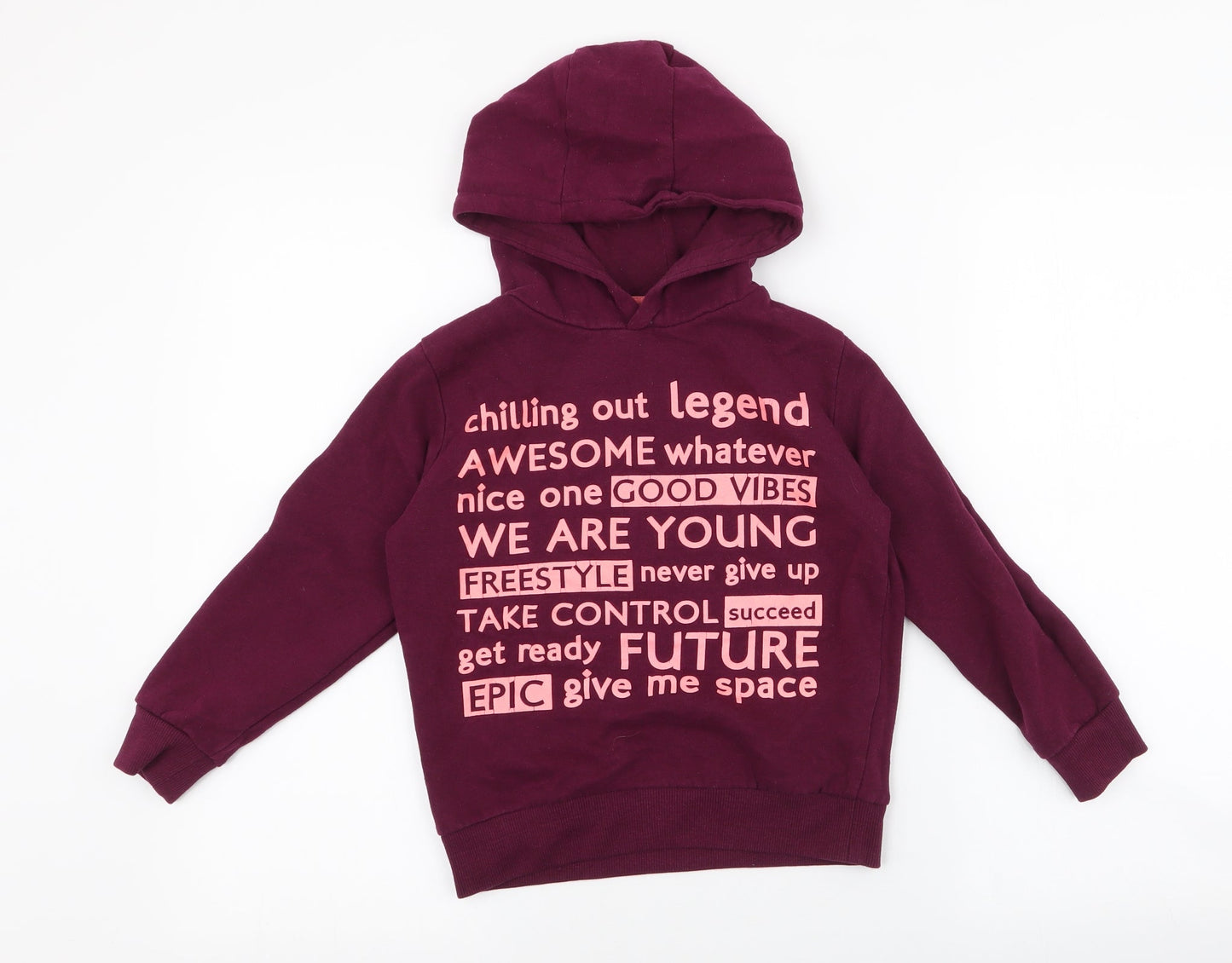 Dunnes Stores Boys Purple  Cotton Pullover Hoodie Size 7 Years  Pullover - good vibes , epic