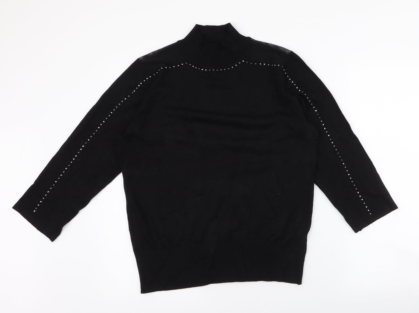 Cable & Gauge Womens Black Round Neck  Viscose Pullover Jumper Size M   - Mesh Shoulders