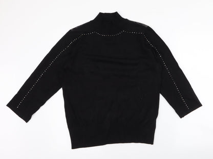 Cable & Gauge Womens Black Round Neck  Viscose Pullover Jumper Size M   - Mesh Shoulders