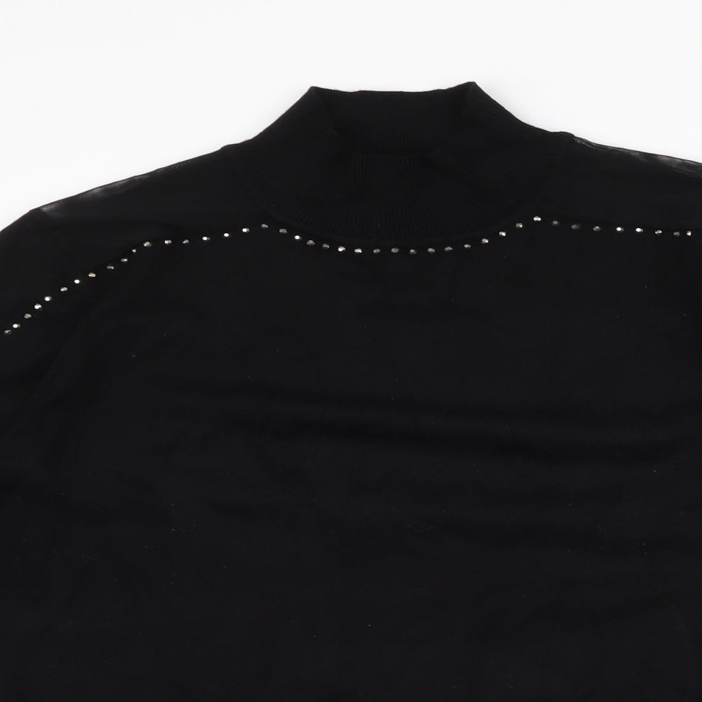 Cable & Gauge Womens Black Round Neck  Viscose Pullover Jumper Size M   - Mesh Shoulders