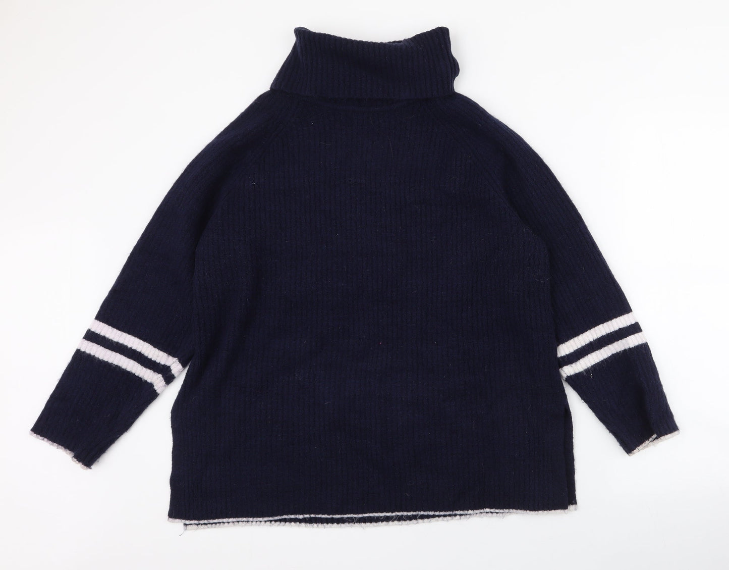 First Avenue Womens Blue Roll Neck Striped Acrylic Pullover Jumper Size M