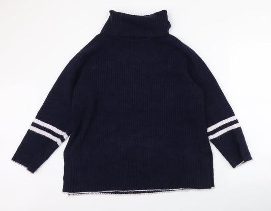 First Avenue Womens Blue Roll Neck Striped Acrylic Pullover Jumper Size M