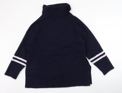 First Avenue Womens Blue Roll Neck Striped Acrylic Pullover Jumper Size M