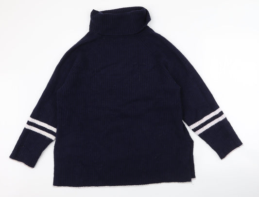 First Avenue Womens Blue Roll Neck Striped Acrylic Pullover Jumper Size M