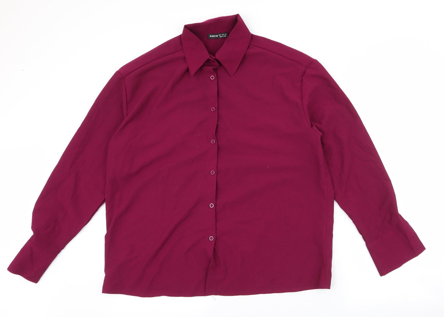 SheIn Womens Purple  Polyester Basic Button-Up Size S Collared