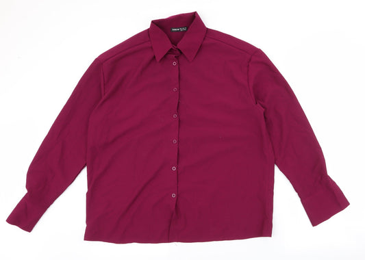 SheIn Womens Purple  Polyester Basic Button-Up Size S Collared