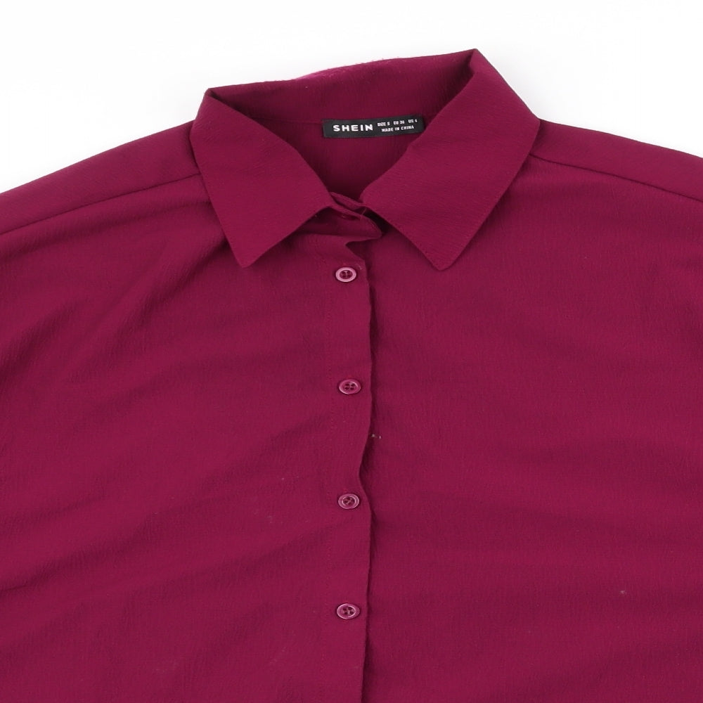 SheIn Womens Purple  Polyester Basic Button-Up Size S Collared