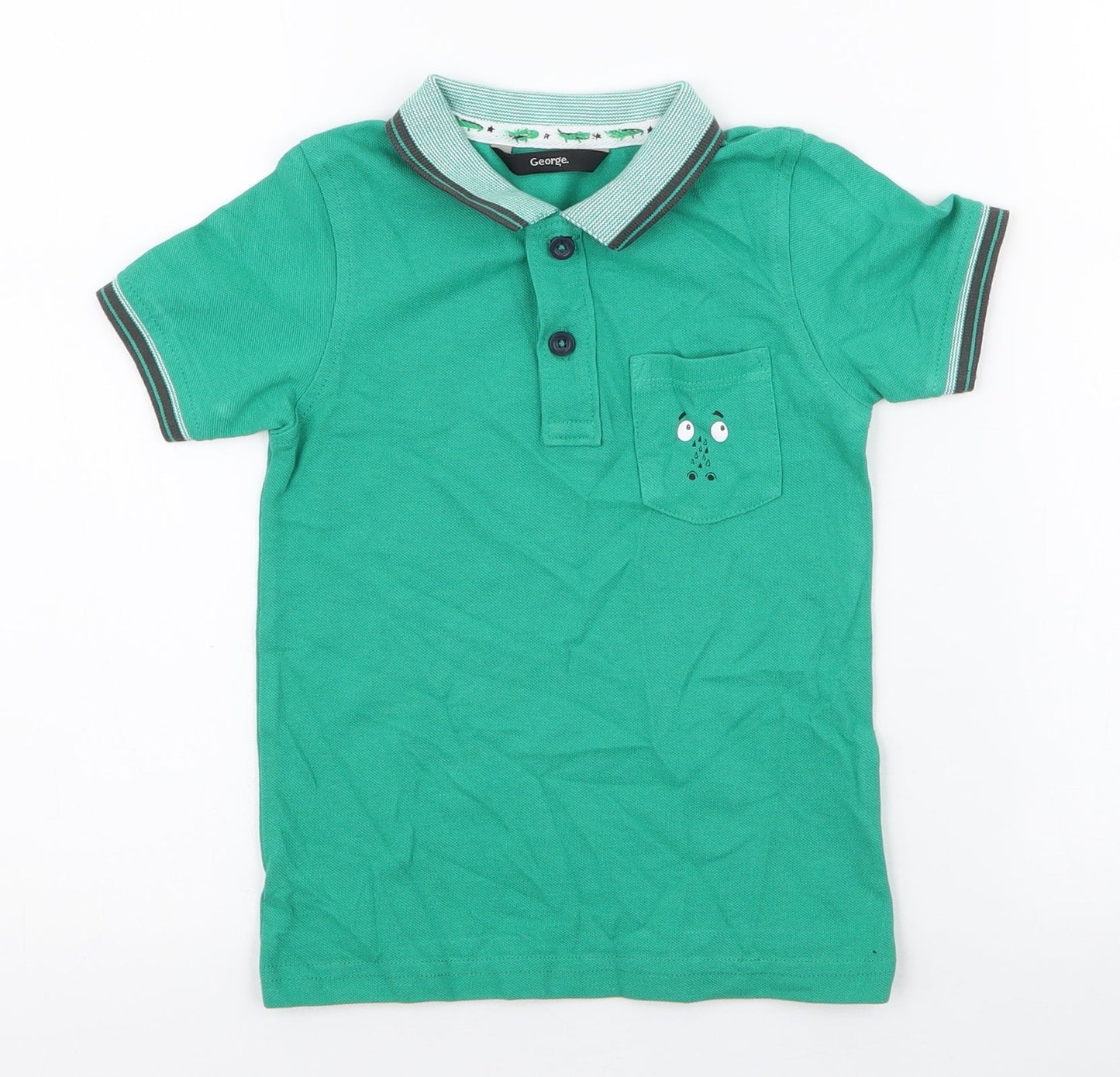 George Boys Green  100% Cotton Jersey Polo Size 2-3 Years Collared Button - crocodile