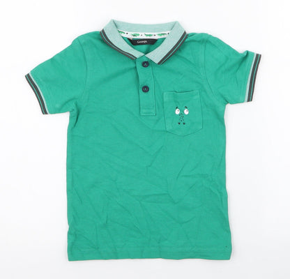 George Boys Green  100% Cotton Jersey Polo Size 2-3 Years Collared Button - crocodile
