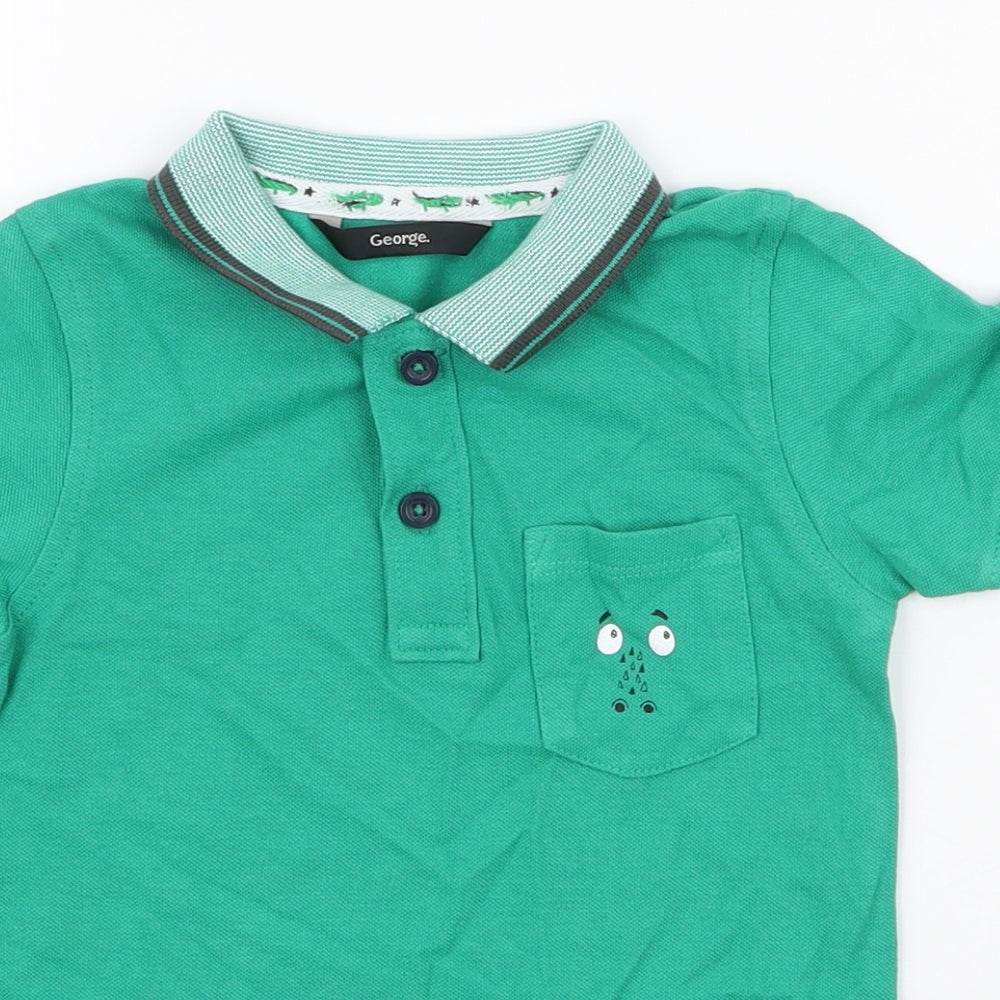 George Boys Green  100% Cotton Jersey Polo Size 2-3 Years Collared Button - crocodile