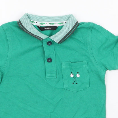 George Boys Green  100% Cotton Jersey Polo Size 2-3 Years Collared Button - crocodile