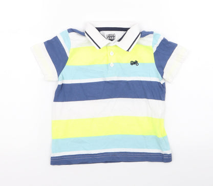 F&F Boys Multicoloured Striped Cotton Jersey Polo Size 2-3 Years Collared Button