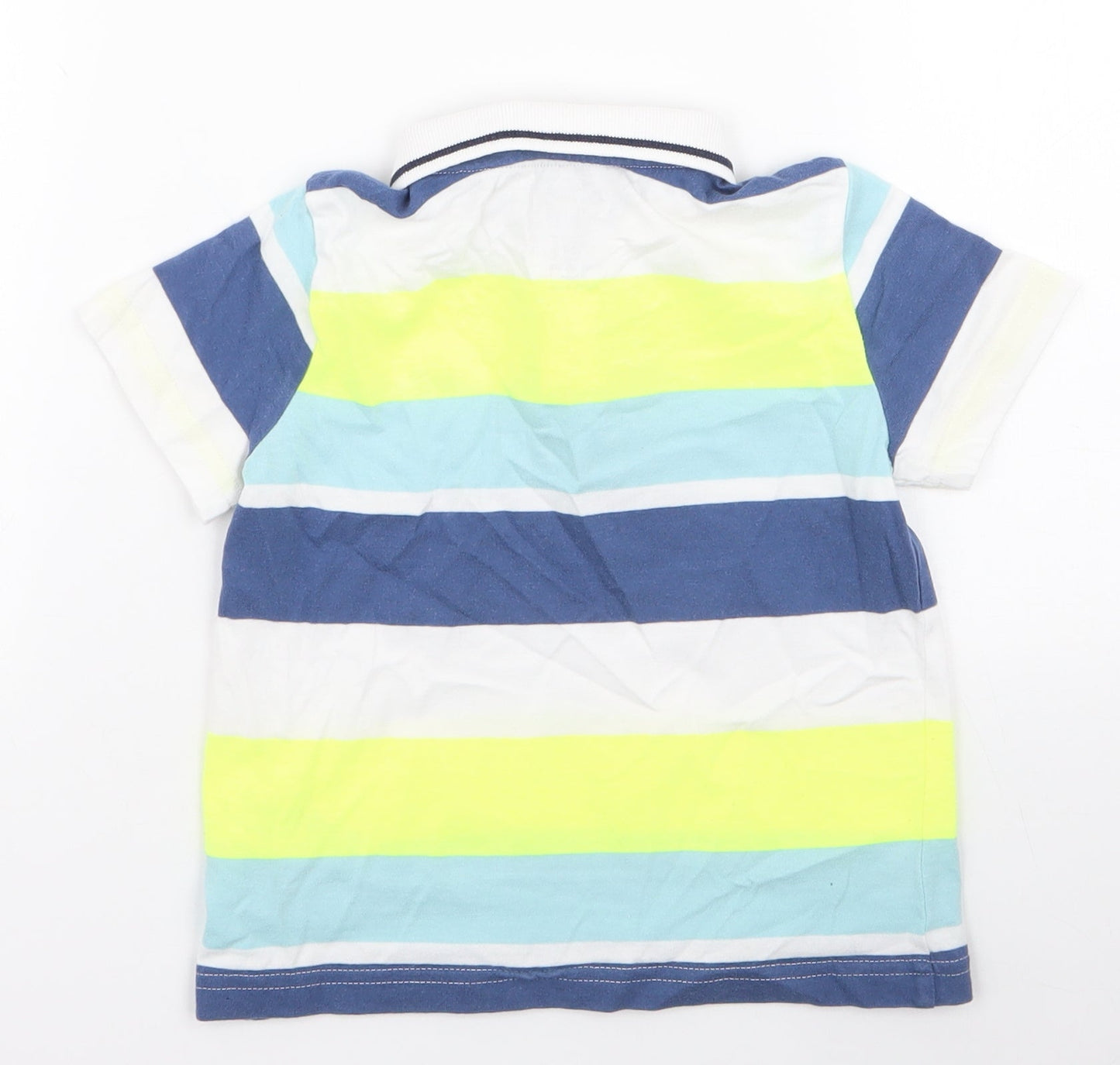 F&F Boys Multicoloured Striped Cotton Jersey Polo Size 2-3 Years Collared Button