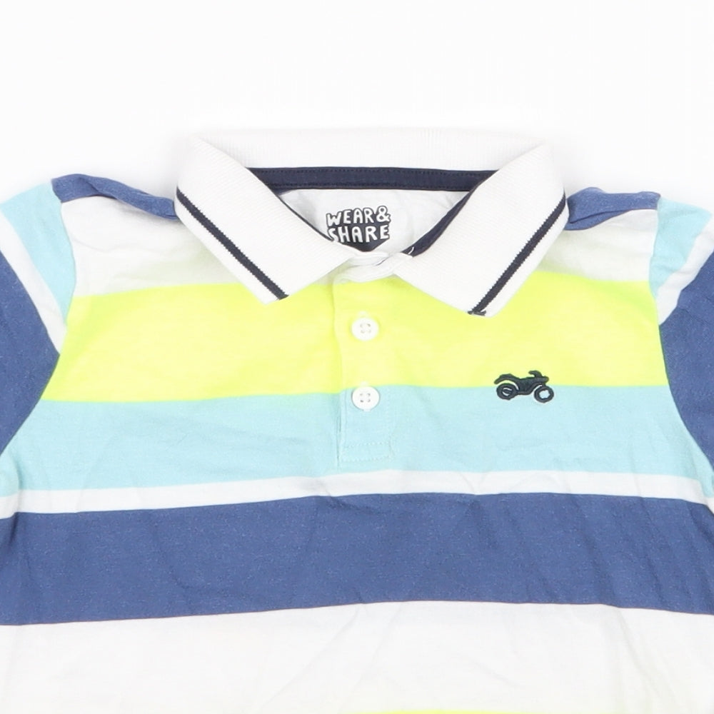 F&F Boys Multicoloured Striped Cotton Jersey Polo Size 2-3 Years Collared Button