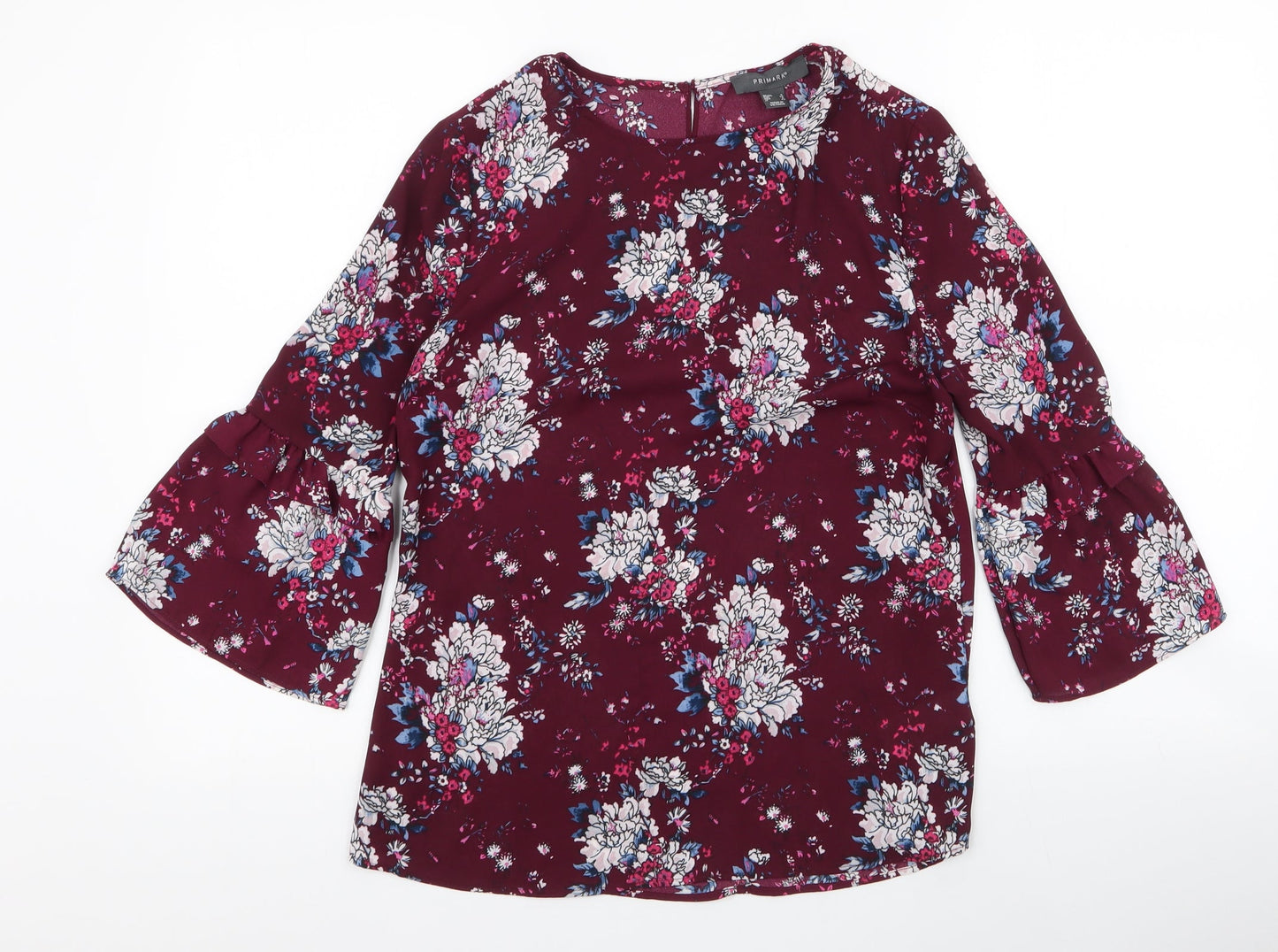 Primark Womens Purple Floral Polyester Basic Blouse Size 8 Round Neck