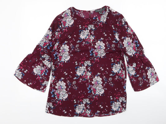 Primark Womens Purple Floral Polyester Basic Blouse Size 8 Round Neck
