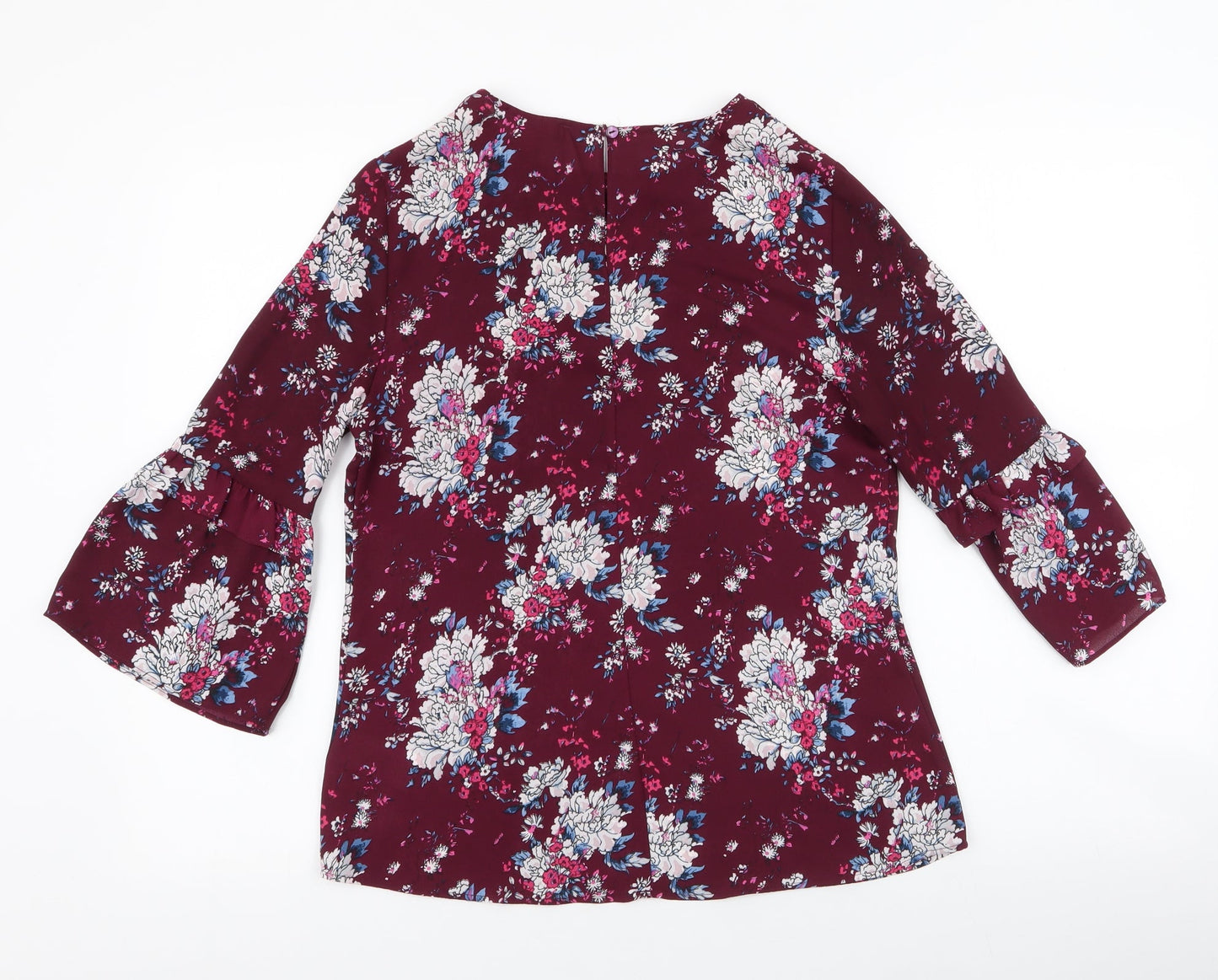 Primark Womens Purple Floral Polyester Basic Blouse Size 8 Round Neck