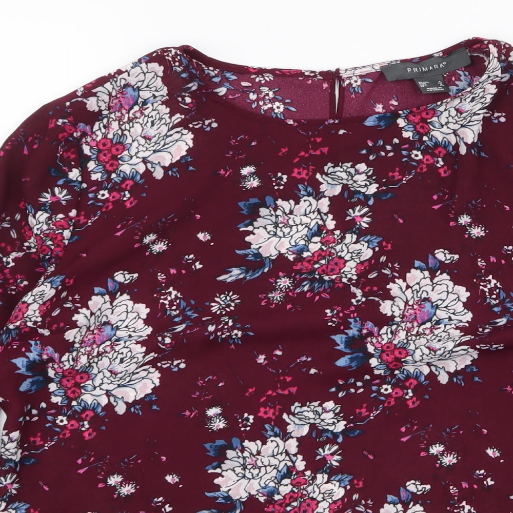 Primark Womens Purple Floral Polyester Basic Blouse Size 8 Round Neck