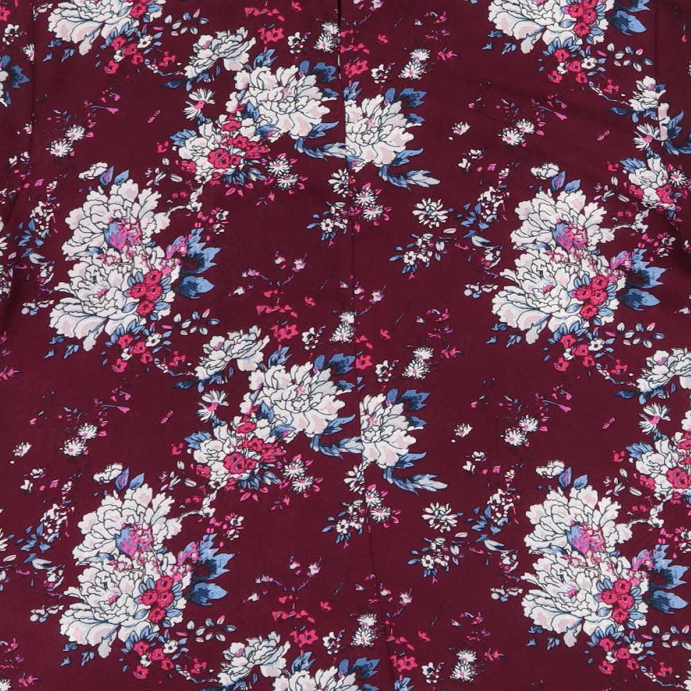 Primark Womens Purple Floral Polyester Basic Blouse Size 8 Round Neck