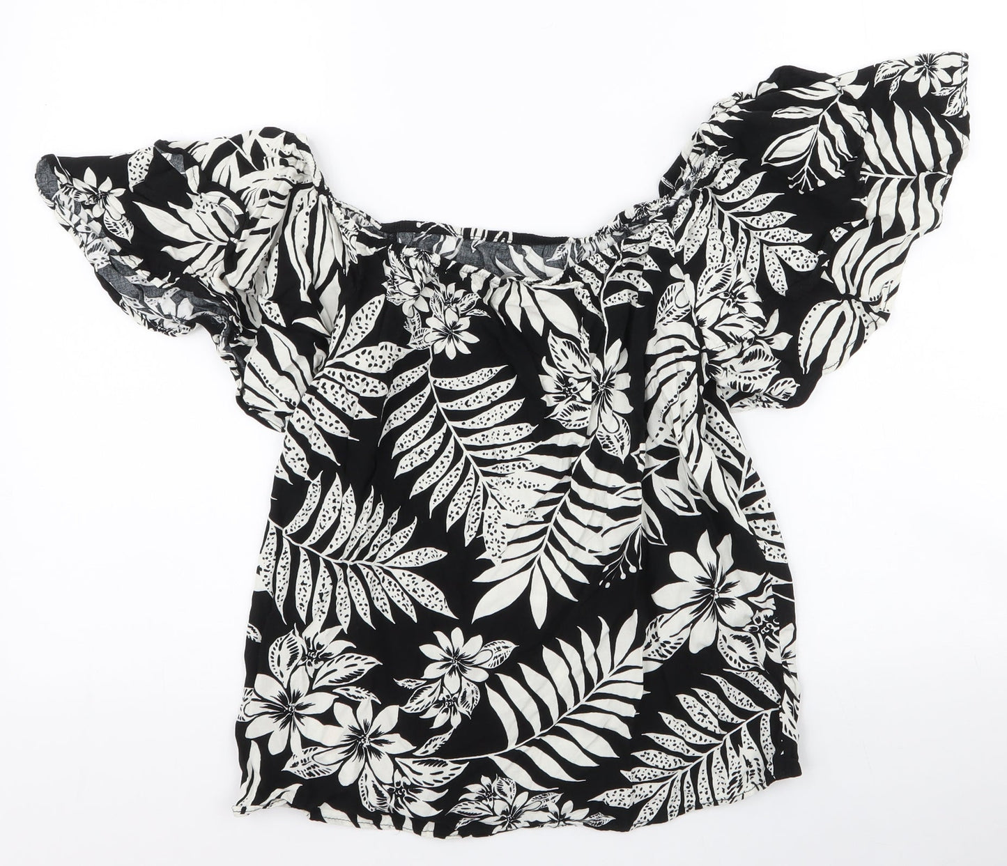 F&F Womens Black Floral Viscose Basic Blouse Size 10 Off the Shoulder