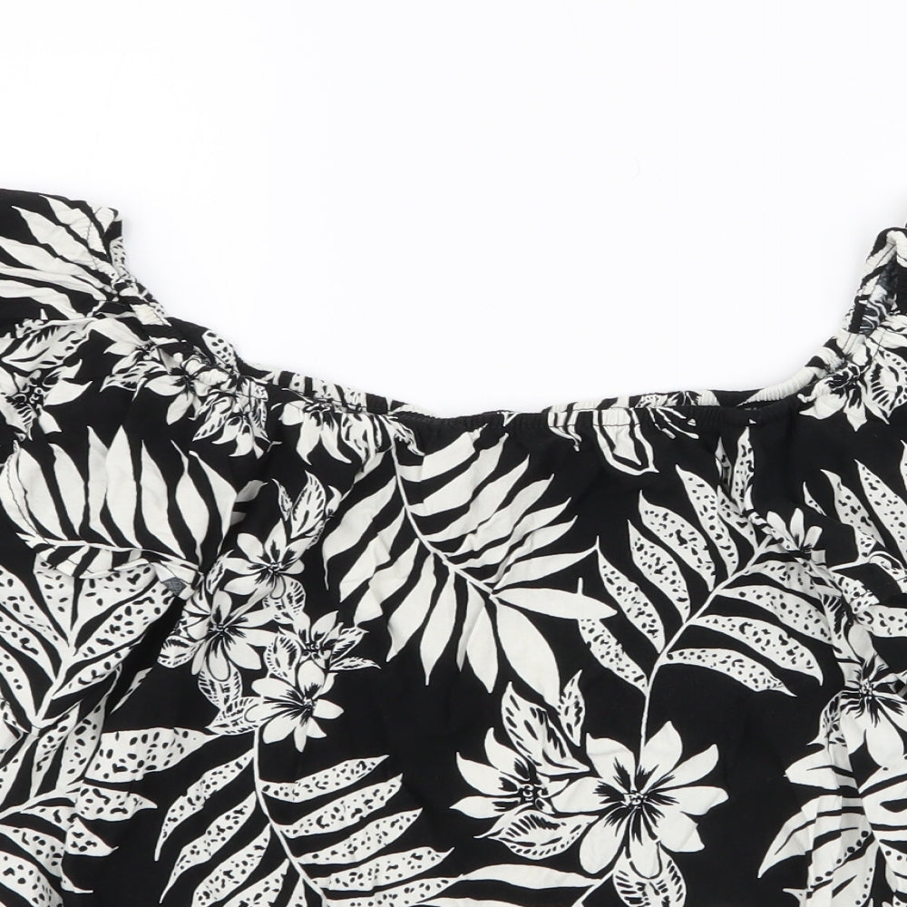 F&F Womens Black Floral Viscose Basic Blouse Size 10 Off the Shoulder