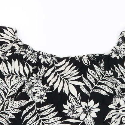 F&F Womens Black Floral Viscose Basic Blouse Size 10 Off the Shoulder