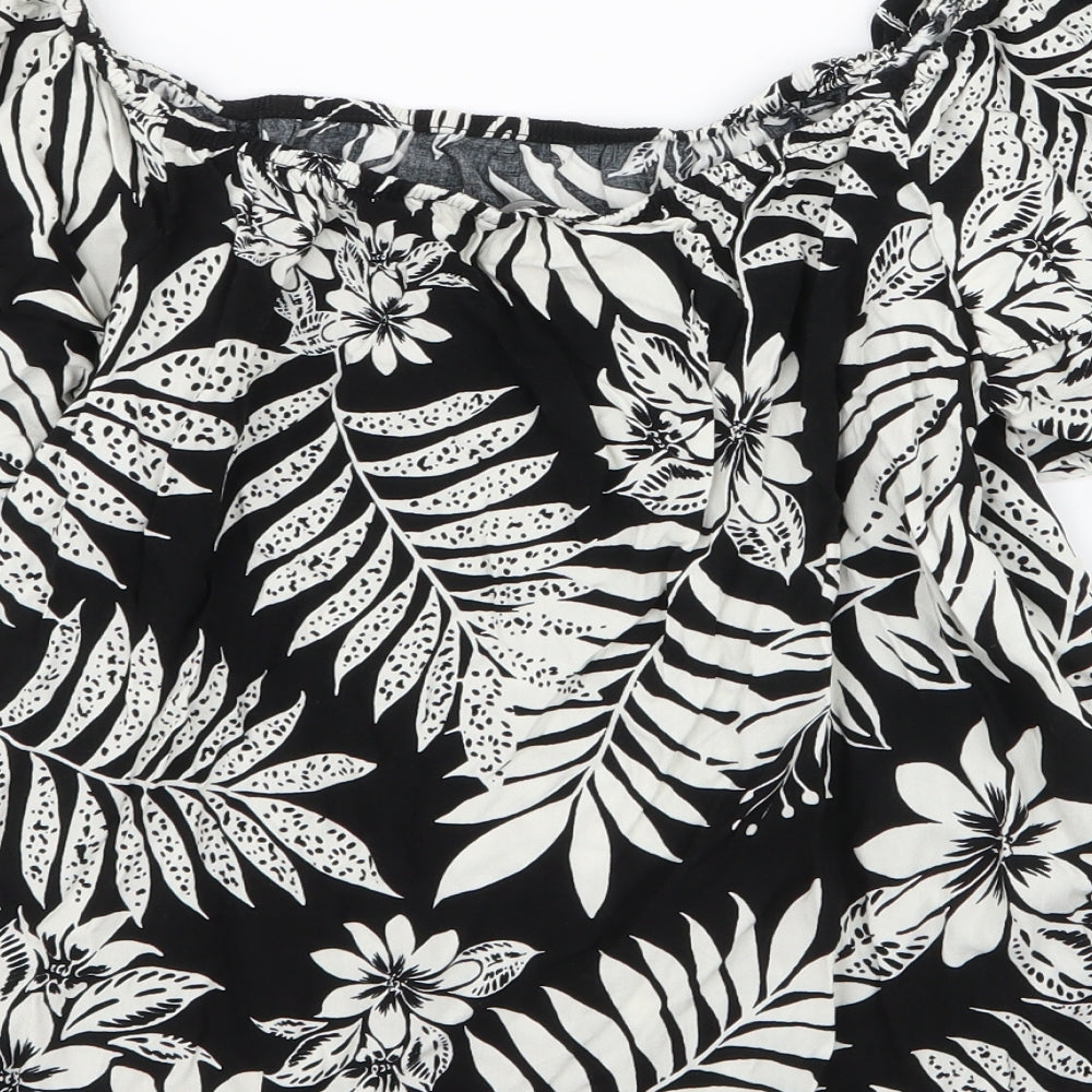 F&F Womens Black Floral Viscose Basic Blouse Size 10 Off the Shoulder