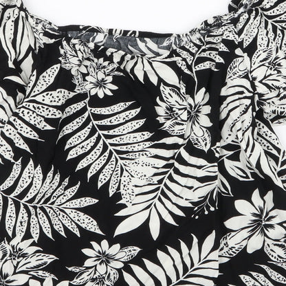 F&F Womens Black Floral Viscose Basic Blouse Size 10 Off the Shoulder