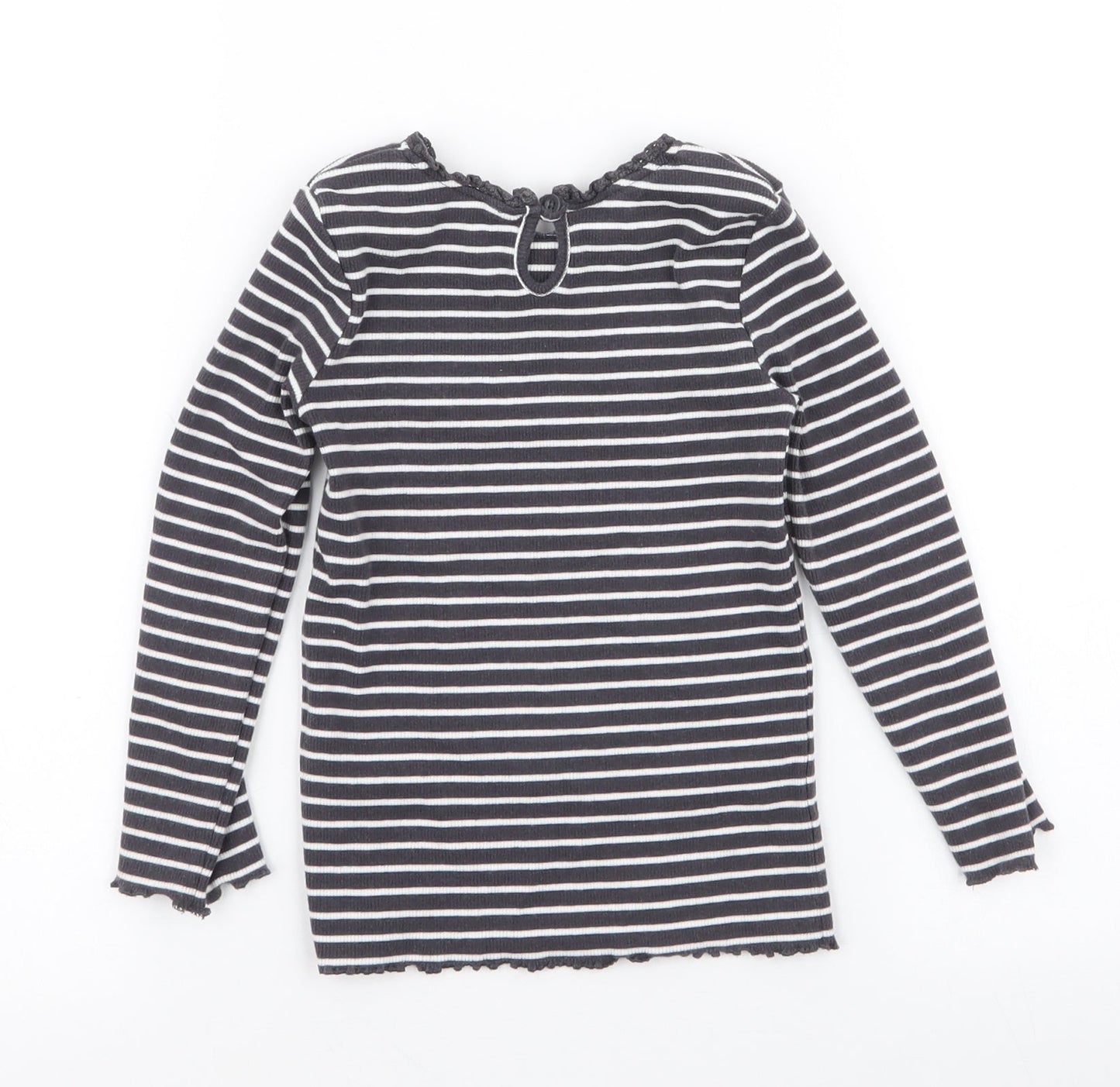 Dunnes Stores Girls Grey Striped Cotton Jersey T-Shirt Size 2-3 Years Round Neck Button