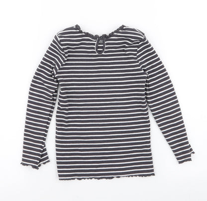 Dunnes Stores Girls Grey Striped Cotton Jersey T-Shirt Size 2-3 Years Round Neck Button