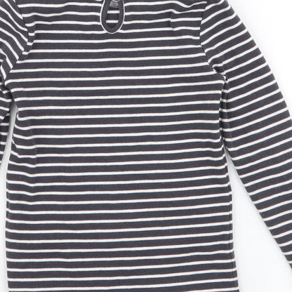 Dunnes Stores Girls Grey Striped Cotton Jersey T-Shirt Size 2-3 Years Round Neck Button